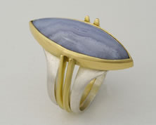  'Pevsner Ring' with marquise cut Lace Agate in silver and 18K yellow gold